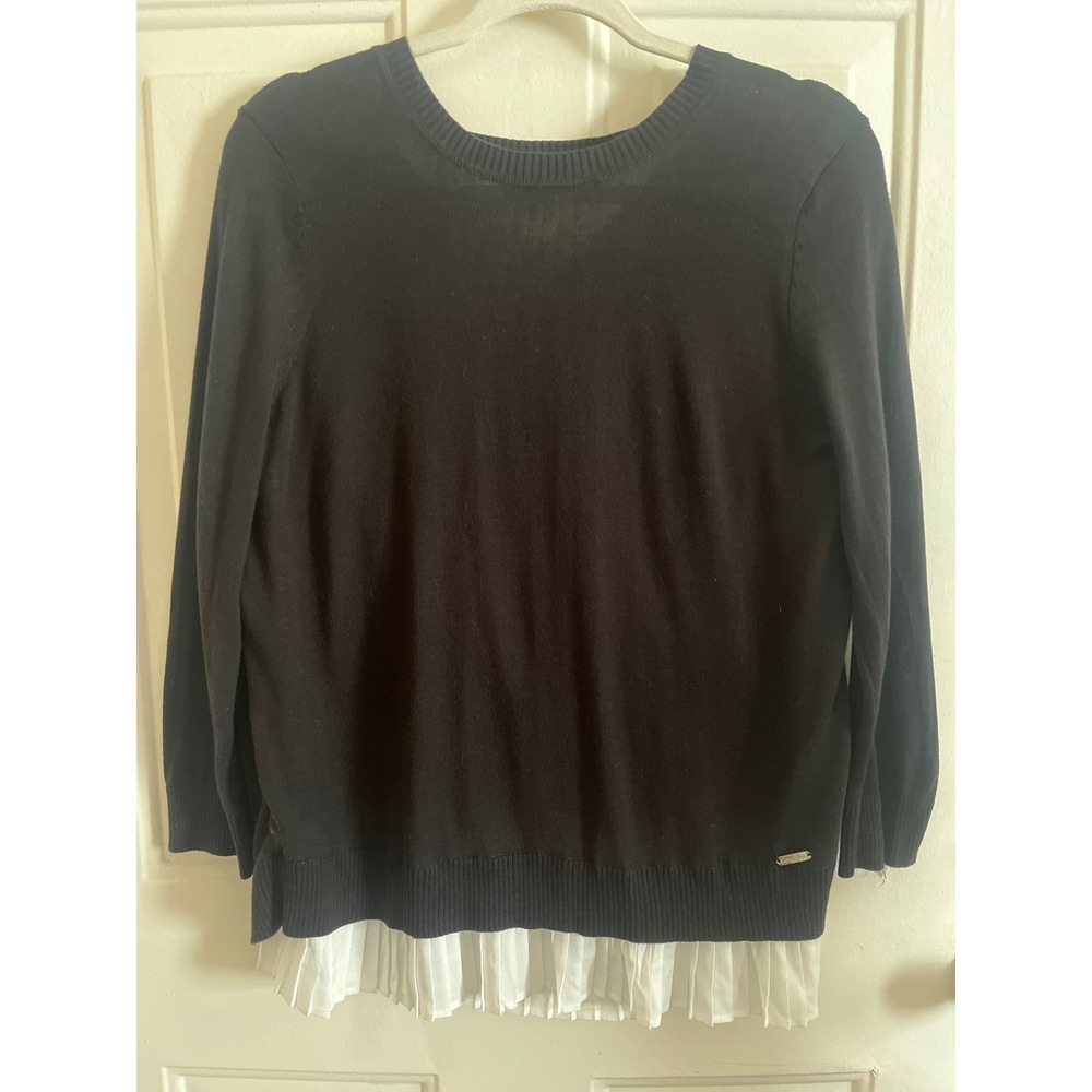 Calvin Klein Black Sweater Womens Medium White Tulip Split Back Pleated